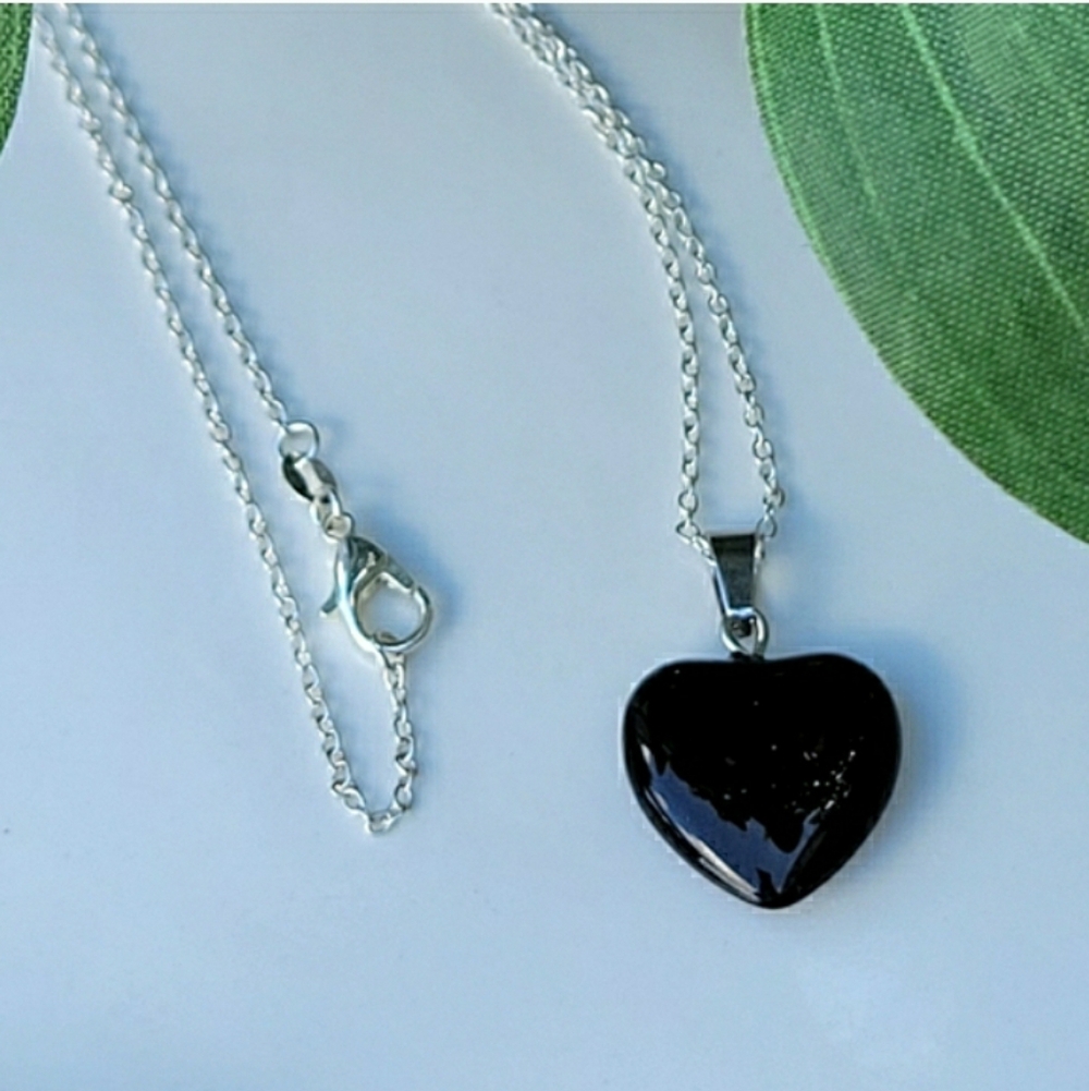 Onyx Heart Pendant Silver 18" Chain 🖤 NEW - Picture 7 of 9
